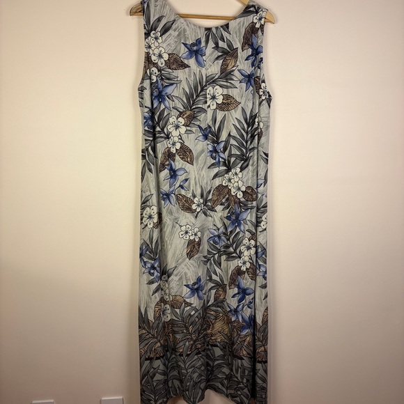 Hilo Hattie Hawaiian Floral Blue Gray Maxi Dress Vintage - Picture 9 of 11